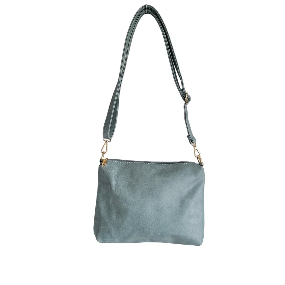 Jen & Co Vegan Shoulder Bag Blue Gray Adjustable & Removeable Strap - Picture 1 of 11